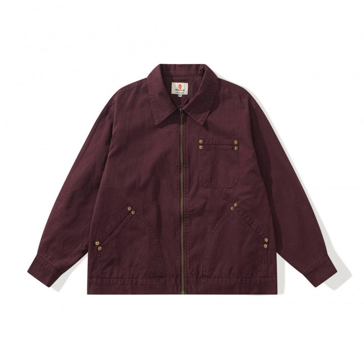 Unisex Kastenförmige Canvas-Worker-Jacke mit Frontreißverschluss und Nietapplikationen Drune