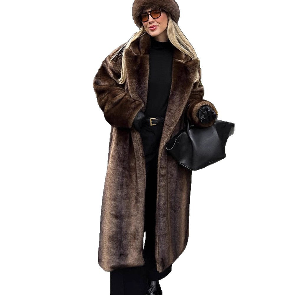 Damen Luxuriöser langer Kunstpelz-Mantel mit Oversize-Schnitt und wärmender Fütterung Drune