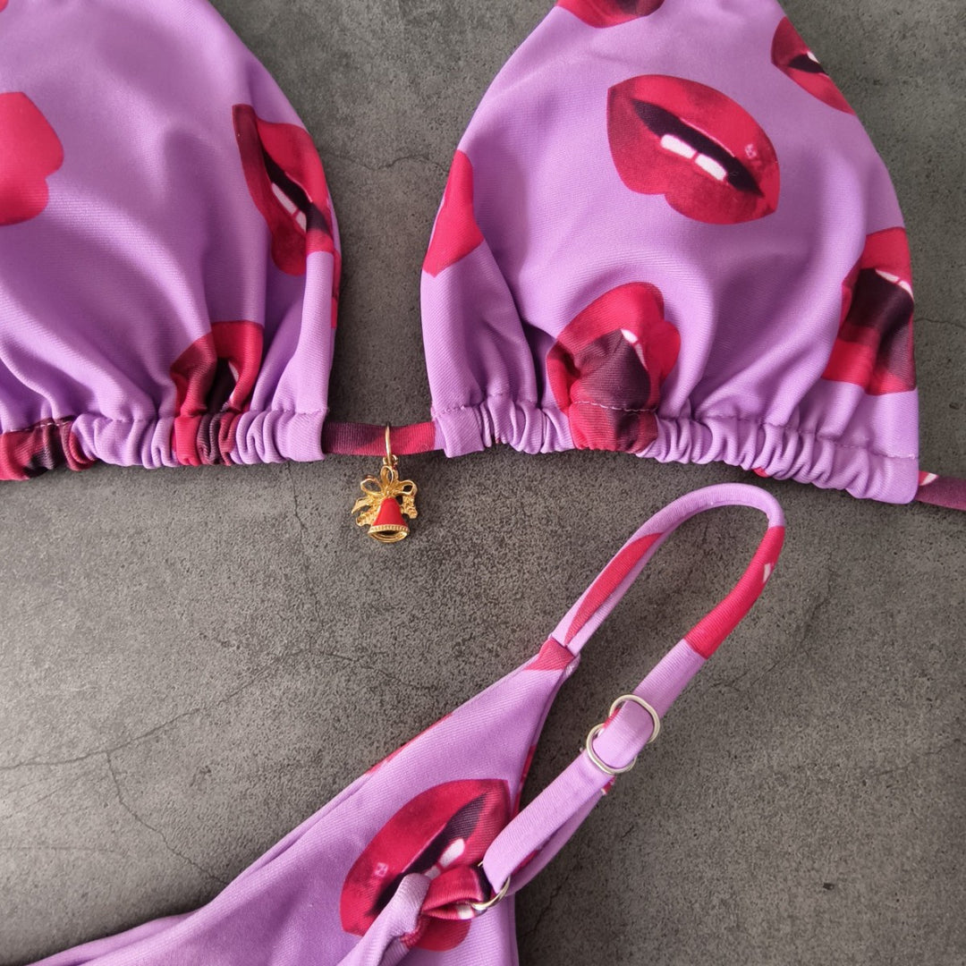 Damen Triangel-Bikini mit verspieltem Lippen-Design Drune