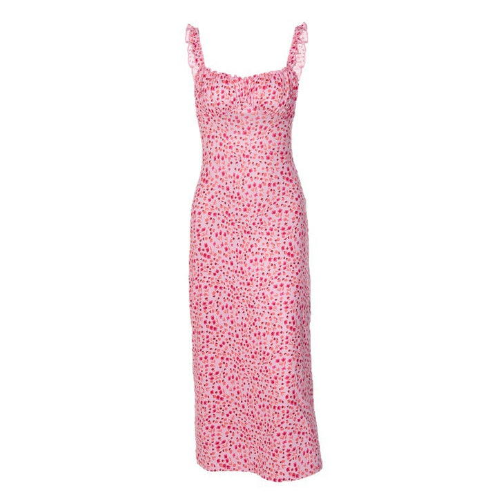 Damen Midi-Kleid mit fröhlichem Punktmuster und Raffdetails Drune