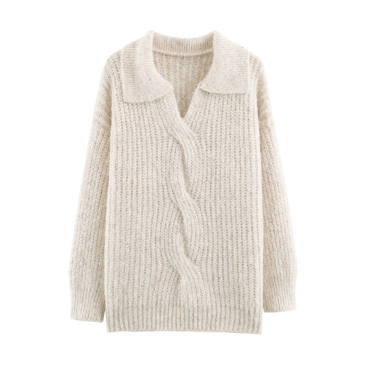 Damen Glitzernder Oversize Strickpullover mit Reverskragen und Paillettenbesatz Drune
