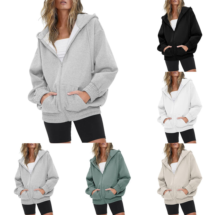 Damen nan oversized Kapuzenjacke mit Reißverschluss, Fleece-Futter und Kängurutaschen Drune