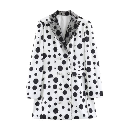 Damen Doppelreihiger Blazer im Polka‑Dot‑Design mit Spitzenbesetztem Revers Drune