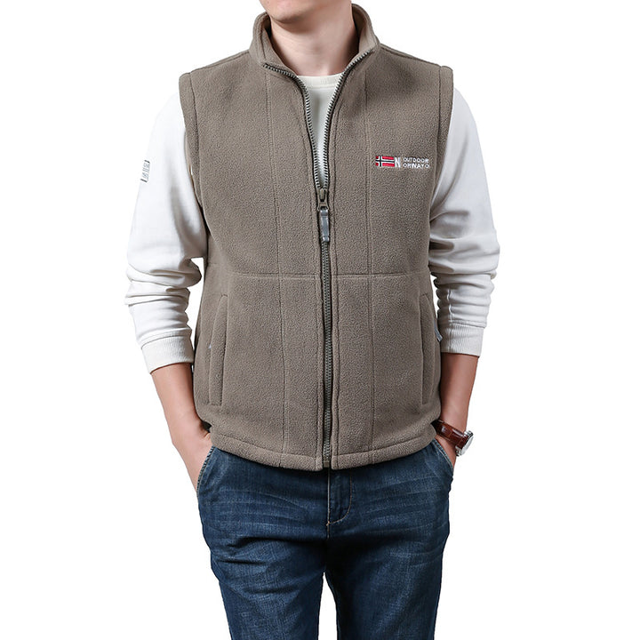 Herren Warme Fleece-Outdoorweste mit durchgehendem Reißverschluss und Stehkragen Drune