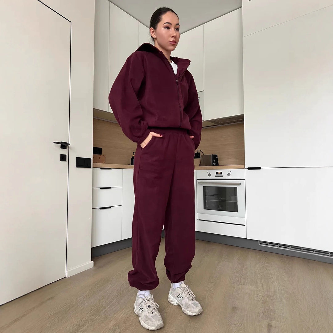 Damen Fleece-Anzug mit praktischen Taschen und Kapuze Drune