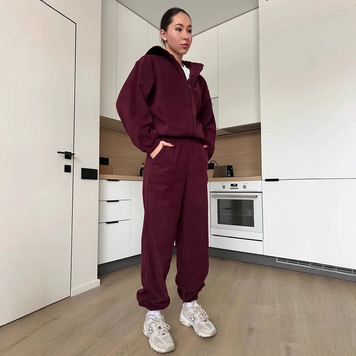 Damen Fleece-Anzug mit praktischen Taschen und Kapuze Drune