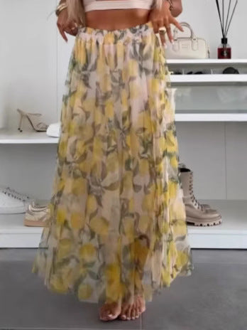 Damen nan fließender Maxi-Rock mit mehrlagigem Chiffon-Overlay, elastischem Bund und feinem Blumenprint Drune