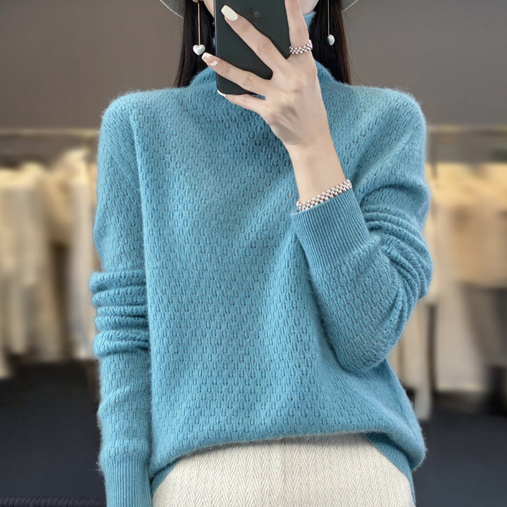 Damen Weicher Feinstrick‑Mockneckpullover mit flauschiger Mohair‑Optik, zarter Wabenstruktur und legerer Oversize‑Passform Drune