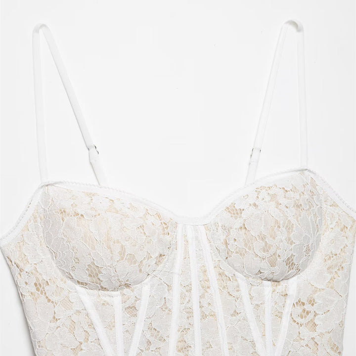 Damen Spitze Corsage Top mit verstellbaren Trägern und Schnürung Drune
