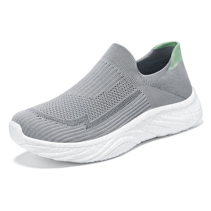 Damen nan nahtloser Strick-Slip-On Komfort-Laufschuh mit sockenähnlichem Schaft und gedämpfter Wellen-EVA-Sohle Drune