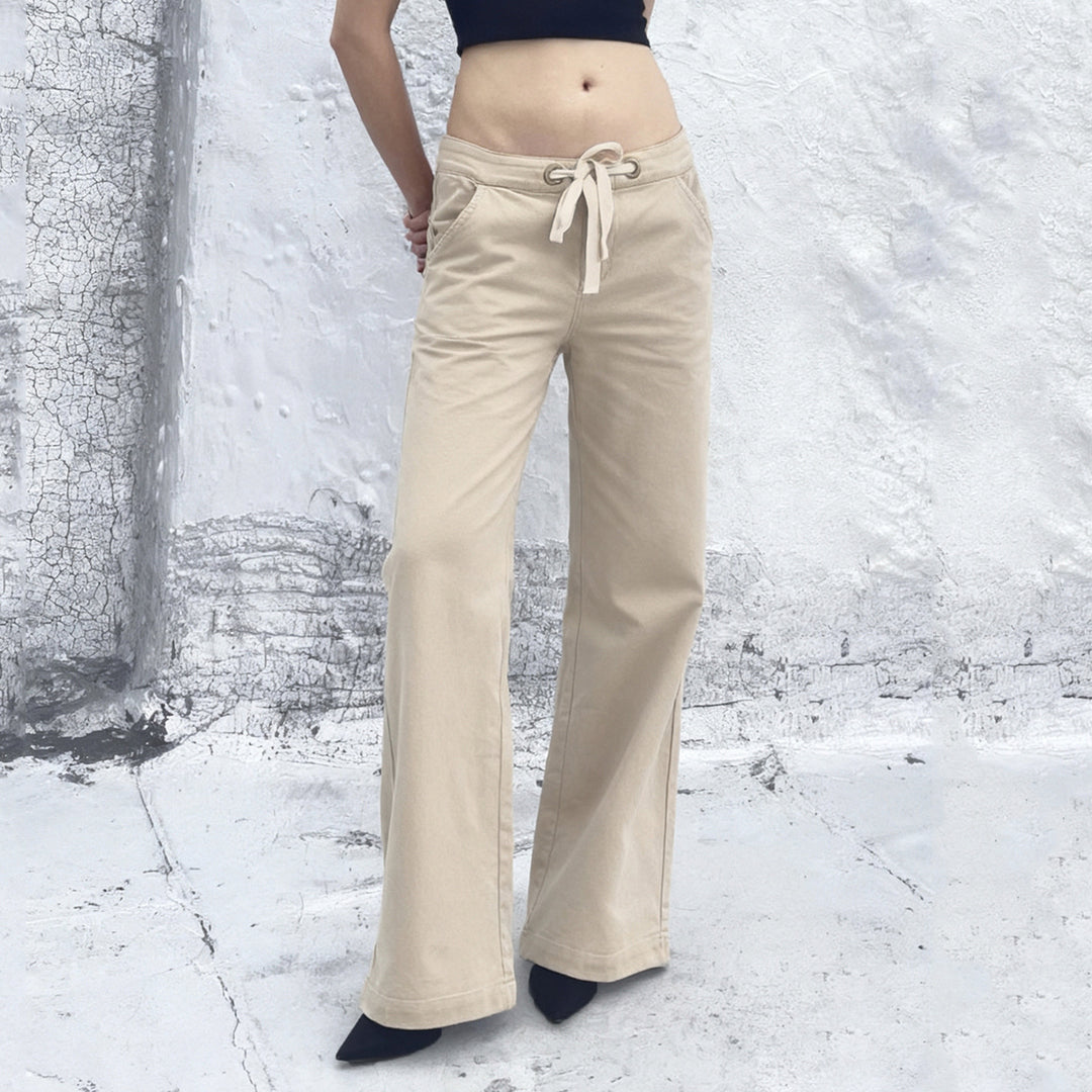 Damen Weite Baumwollhose mit verstellbarem Bund und praktischen Taschen Drune