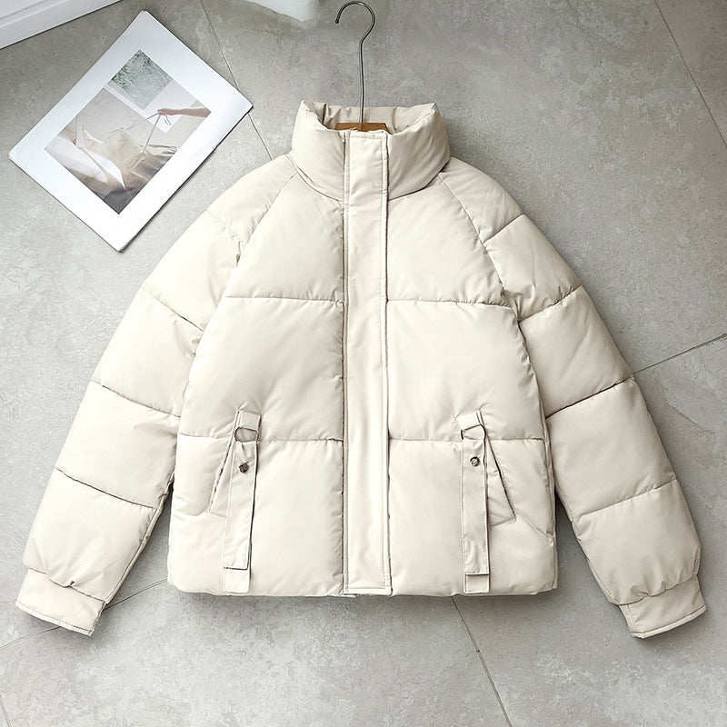 Damen nan kurze gesteppte Pufferjacke mit hohem Stehkragen, verdeckter Frontblende und D‑Ring Taschenapplikation Drune