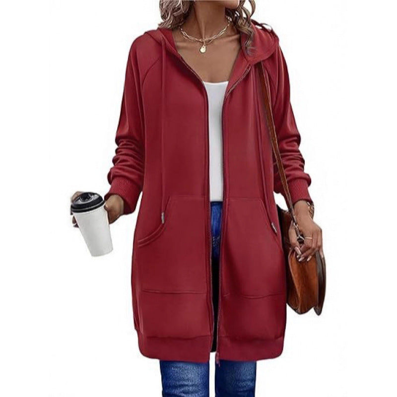 Damen modische Kapuzenjacke mit seitlichen Eingrifftaschen und Reißverschluss Drune