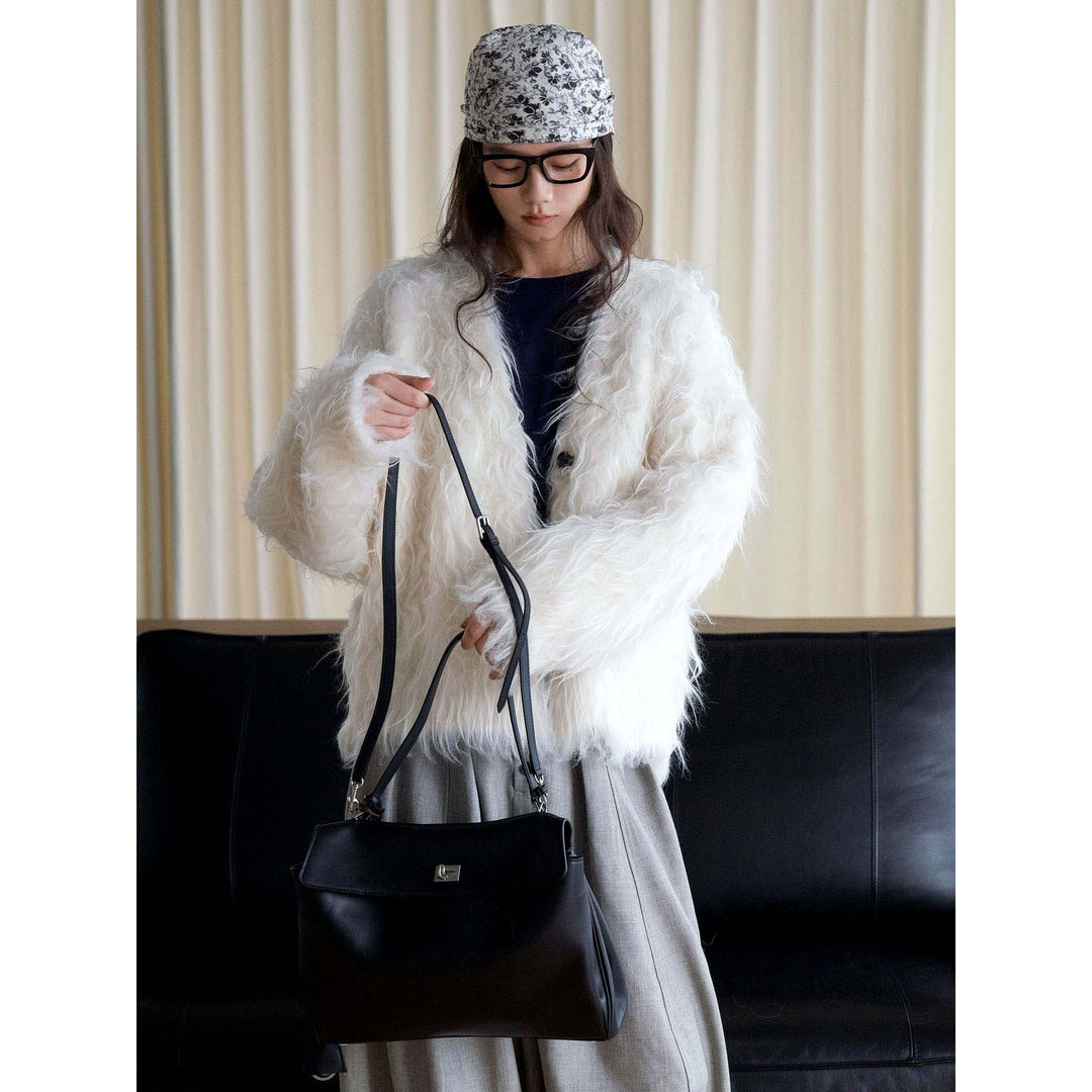 Damen Voluminöse Kapuzen‑Fellmütze aus Kunstfell mit Oversize‑Silhouette Drune