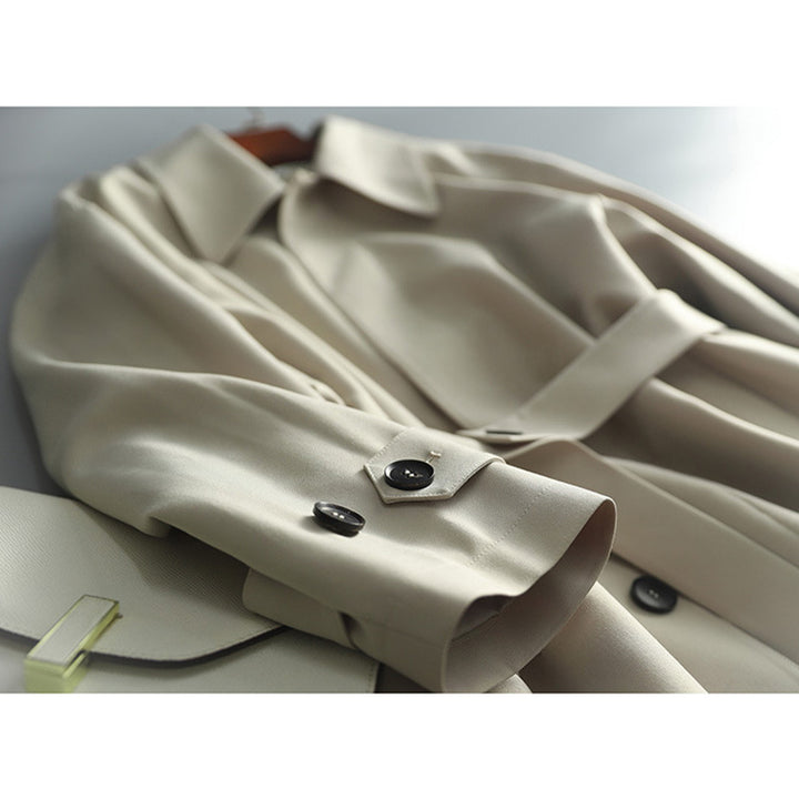 Damen länger A‑Linien‑Mantel aus Wollmix mit übergroßem Hemdkragen und verdeckter Knopfleiste Drune