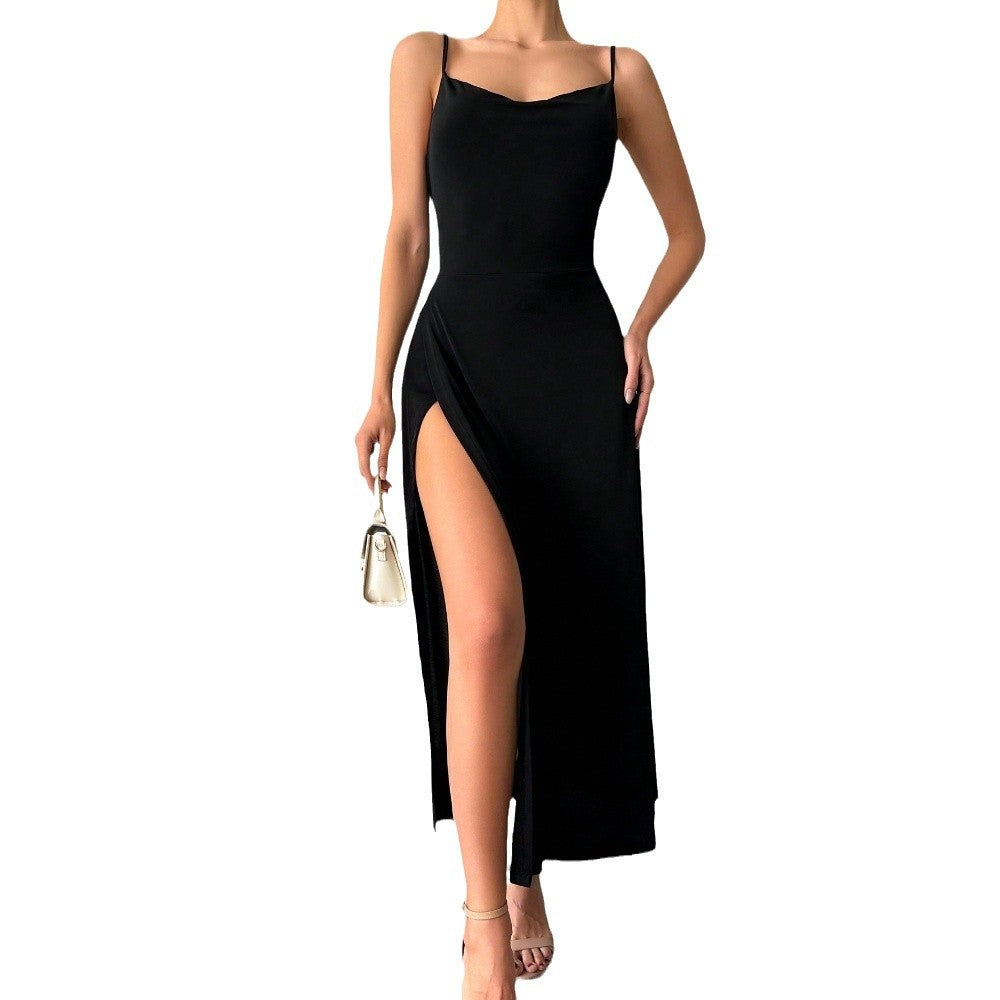Damen Maxikleid mit raffiniertem Schlitz und verstellbaren Spaghettiträgern Drune