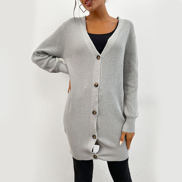 Damen Oversize Longcardigan aus weichem Feinstrick mit tiefem V‑Ausschnitt und Knopfleiste Drune