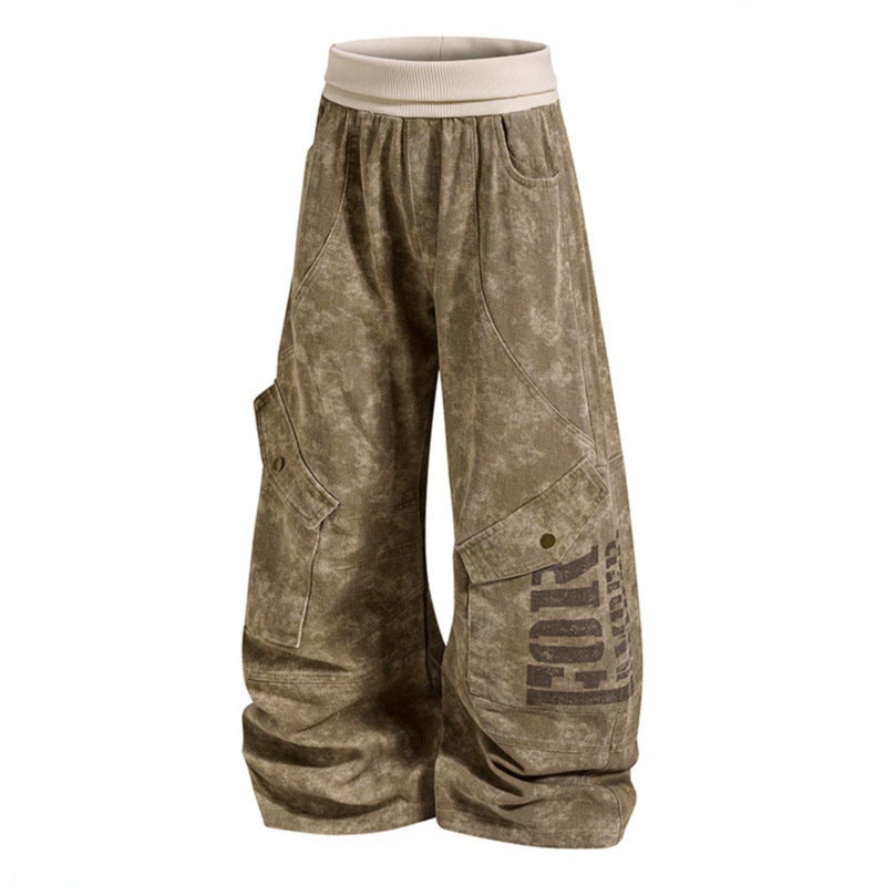 Damen Weite Cargo-Culotte-Hose mit hohem Rippbund und Utility-Taschen Drune