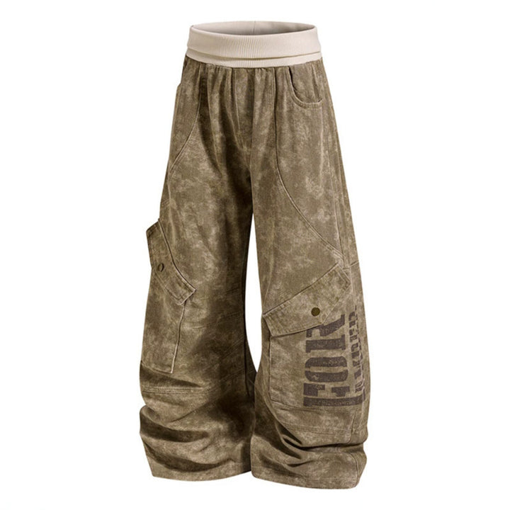 Damen Weite Cargo-Culotte-Hose mit hohem Rippbund und Utility-Taschen Drune