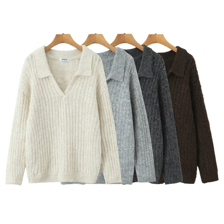 Damen Oversize-Grobstrick-Set mit Polokragen und Midirock Drune
