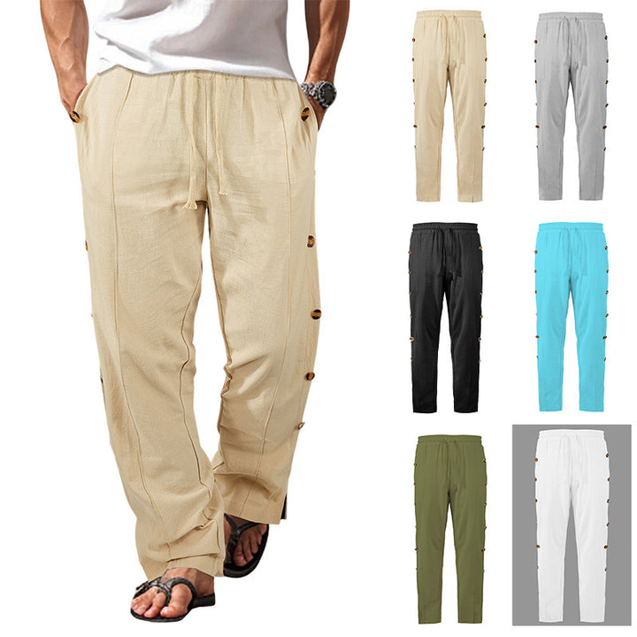 Herren Relaxed-Fit Freizeithose mit seitlichen Zierknopfleisten, elastischem Bund und Kordelzug Drune