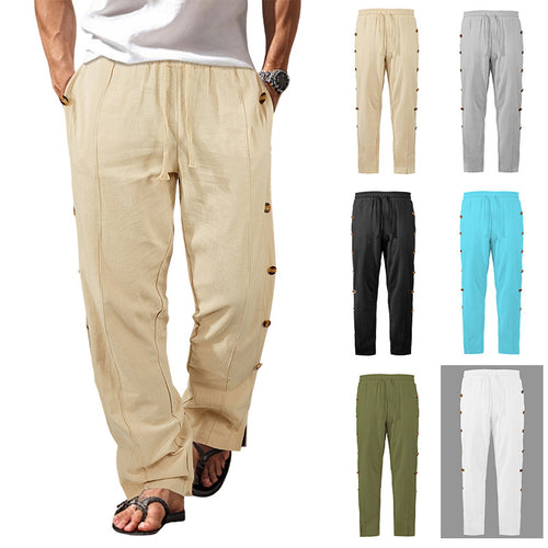 Herren Relaxed-Fit Freizeithose mit seitlichen Zierknopfleisten, elastischem Bund und Kordelzug Drune