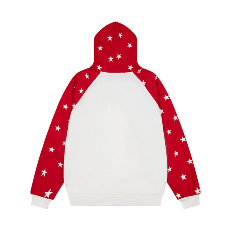 Damen Kapuzenpullover im Raglanstyle mit Sternen‑Allover, Kängurutasche und Vintage‑Print Drune