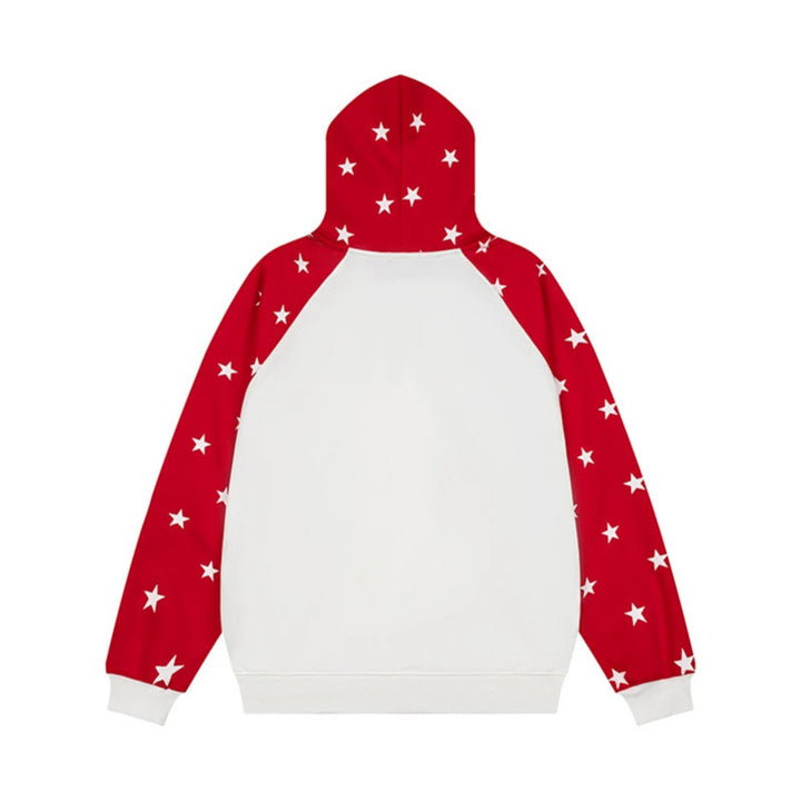 Damen Kapuzenpullover im Raglanstyle mit Sternen‑Allover, Kängurutasche und Vintage‑Print Drune