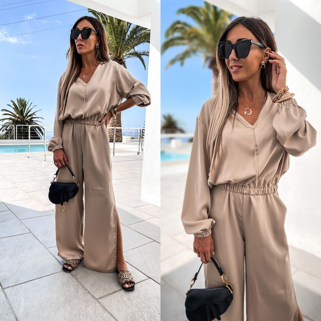 Damen Elegantes Jumpsuit mit dekorativen Seitenschlitzen Drune