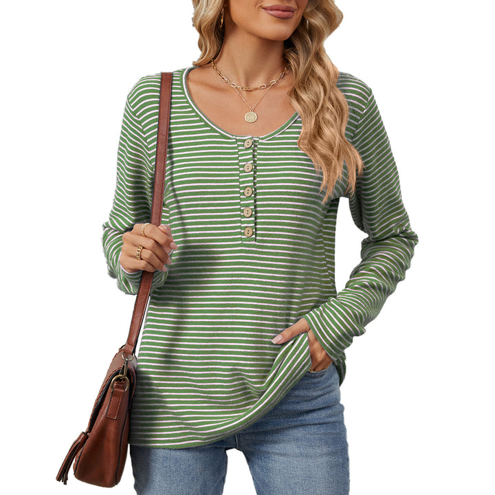 Damen gestreiftes Langarmshirt mit Knopfleiste und lässiger Passform Drune