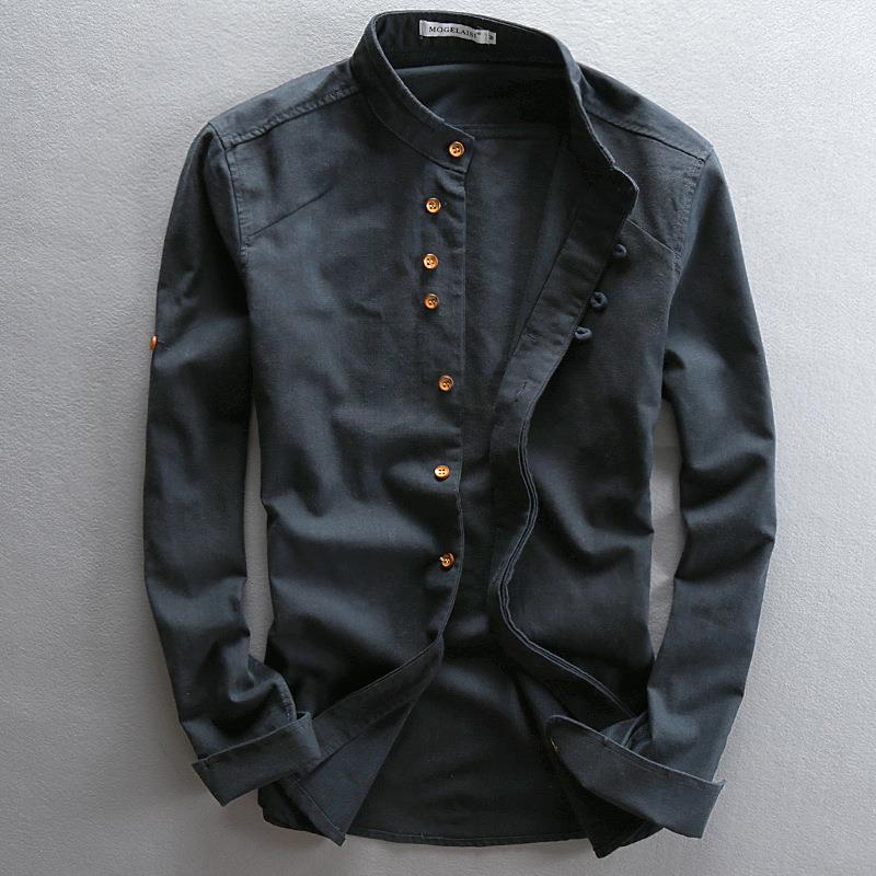 Herren Leichtes Leinen‑Overshirt mit Stehkragen und dekorativer Knopfleiste Drune