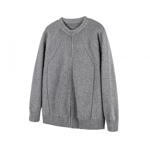 Unisex Gepflegte Strick-Zipjacke im Oversize-Bomberstil mit Rundhalsausschnitt Drune