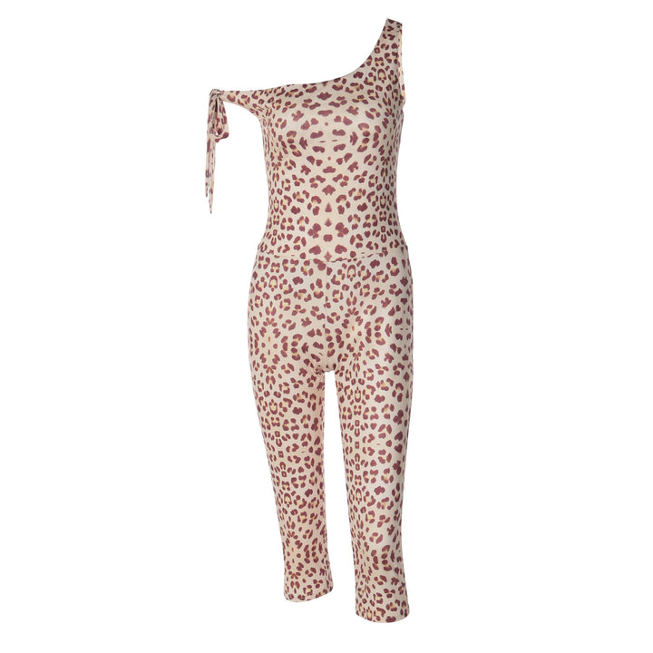 Damen trendiger Einteiler mit asymmetrischem Ausschnitt und Leoprint Drune