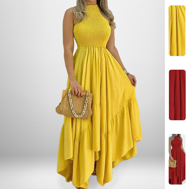 Damen Elegantes Maxikleid mit hochgeschlossenem Kragen und fließendem Rock Drune