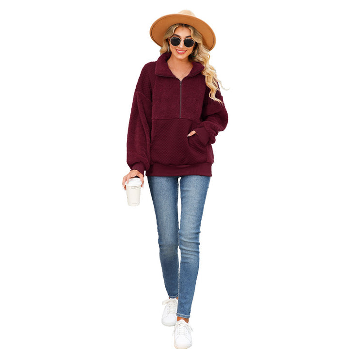 Damen Kuscheliger Zip-Pullover mit strukturiertem Fleece und bequemen Taschen Drune