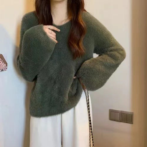 Damen Flauschiger Pullover mit weitem Schnitt Drune