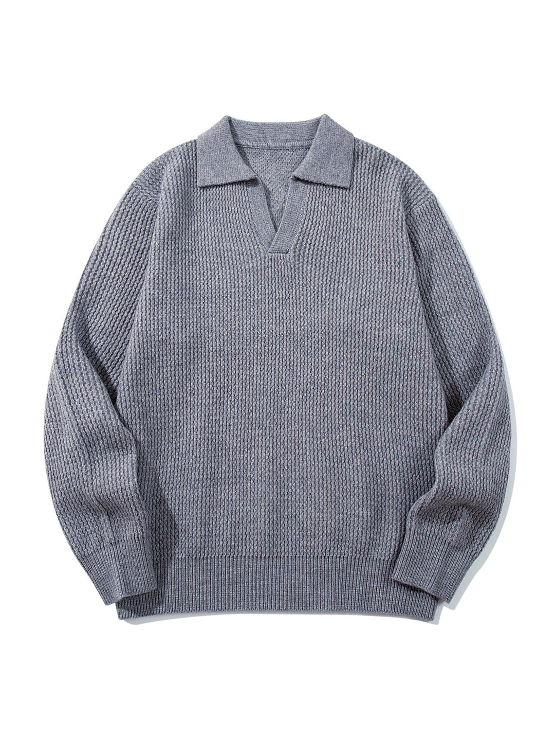 Herren Grobgestrickter Polokragen-Pullover mit V‑Ausschnitt und Rippenbündchen Drune