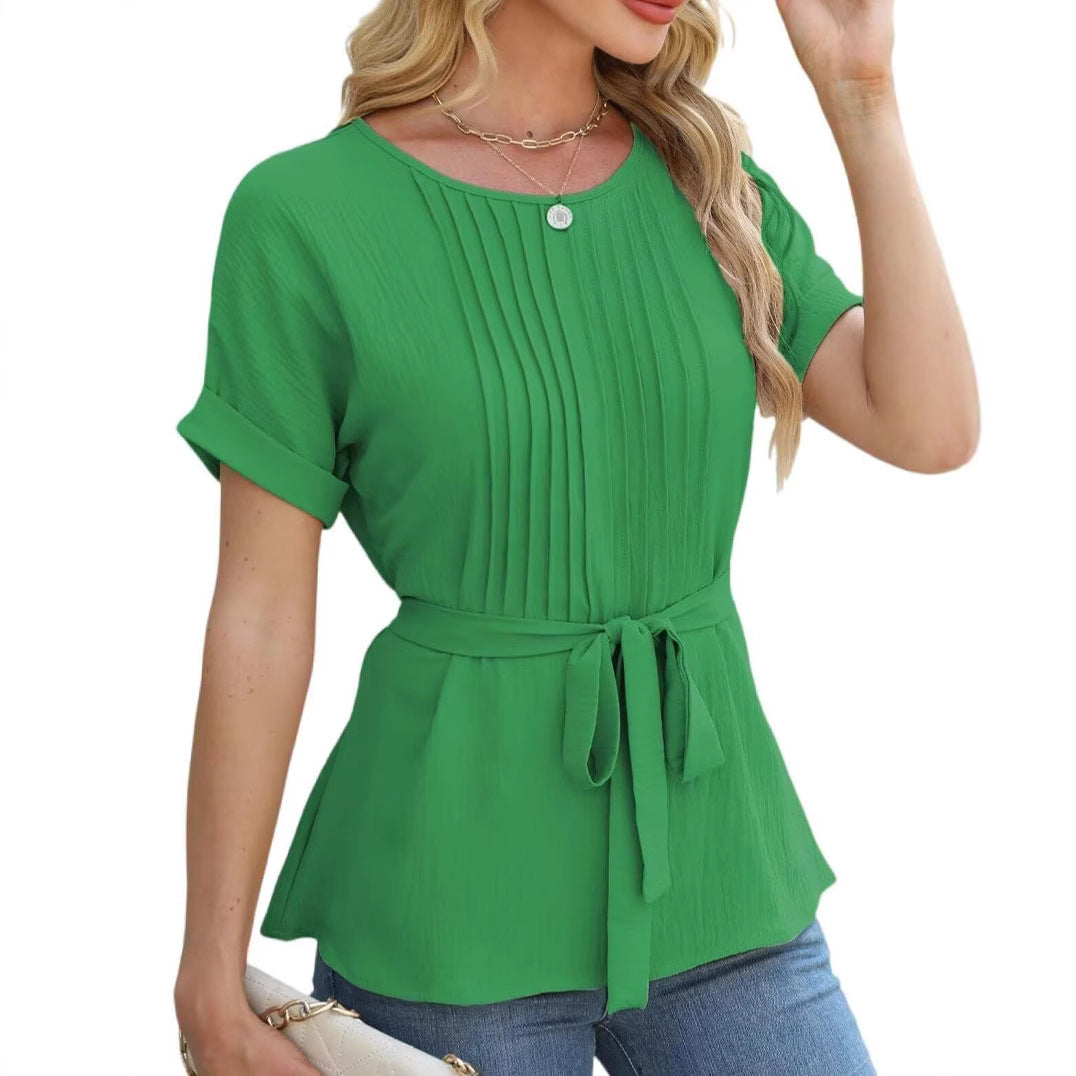 Damen Bluse mit Rüschendetails und seitlichem Gürtel Drune