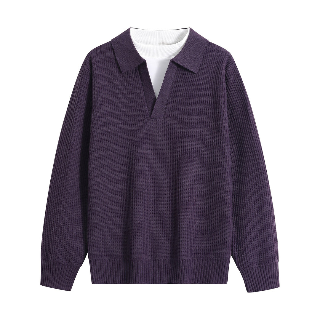 Damen Grobstruktur-Pullover mit Polokragen und V-Ausschnitt Drune