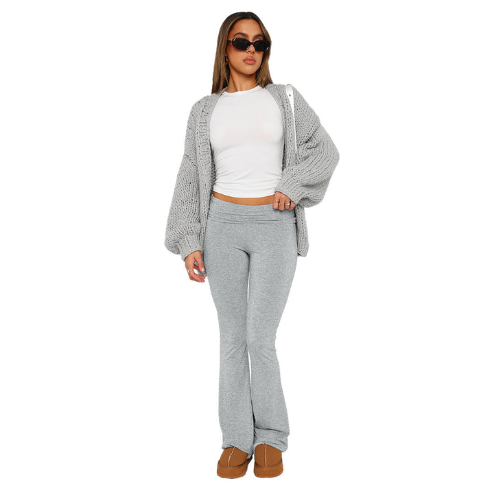Damen Stretch Lounge Set mit kurzärmligem Oberteil und weit geschnittenen High-Waist-Hosen Drune