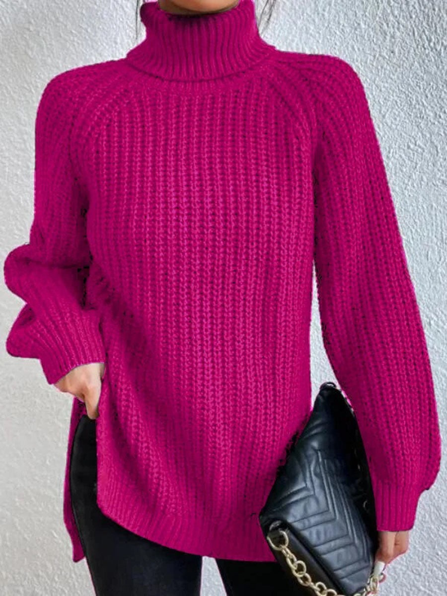 Damen Grobstrickpullover mit hohem Kragen und strukturiertem Muster Drune