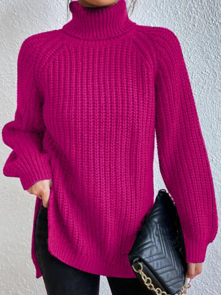 Damen Grobstrickpullover mit hohem Kragen und strukturiertem Muster Drune