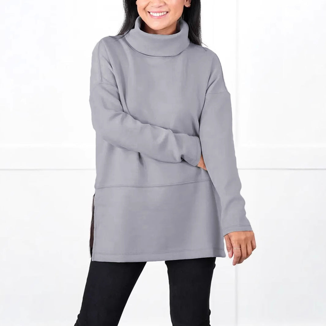 Damen Oversize Sweat-Tunika mit hohem Rollkragen, seitlichen Schlitzen und verlängertem Saum Drune