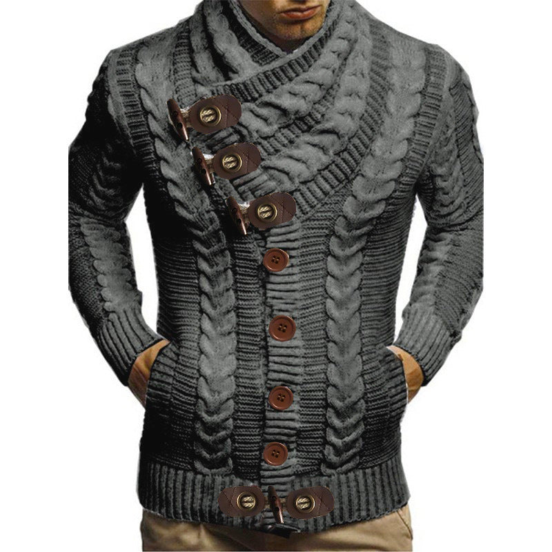 Herren Strickjacke mit großem Kragen und Zopfmuster Drune