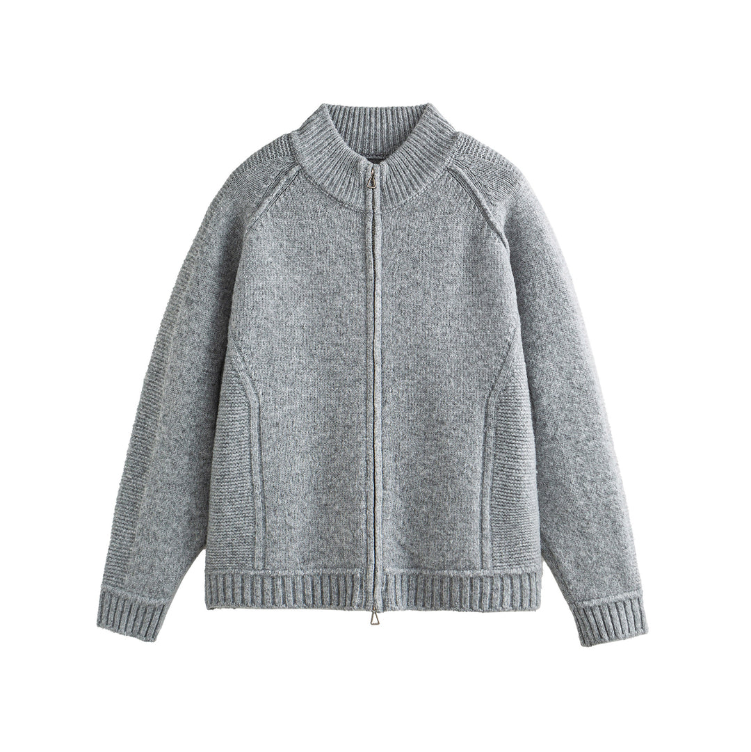 Unisex Strick-Zipjacke im Boxy-Cut mit hohem Rippkragen und Raglanärmeln Drune