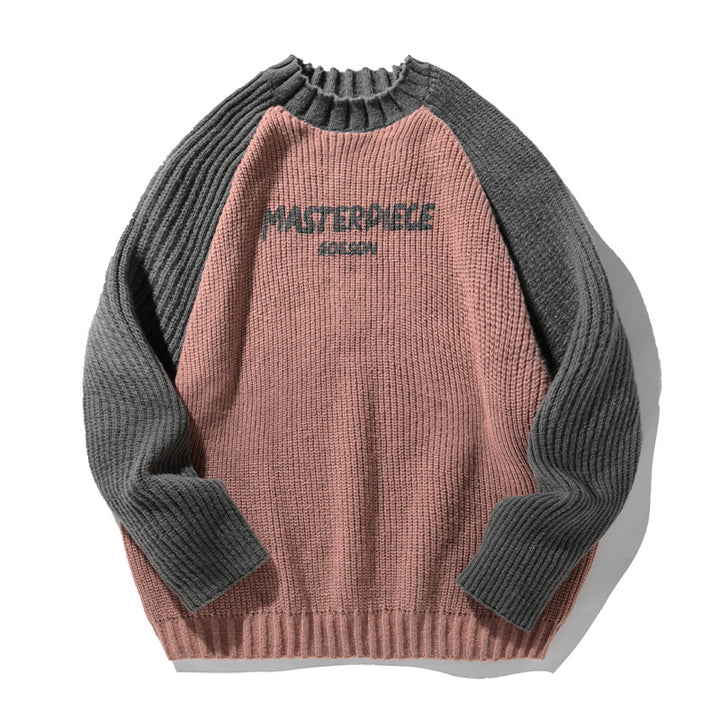 Unisex Oversize-Strickpullover mit Raglanärmeln, kontrastfarbenen Ärmeln und Rippstruktur Drune