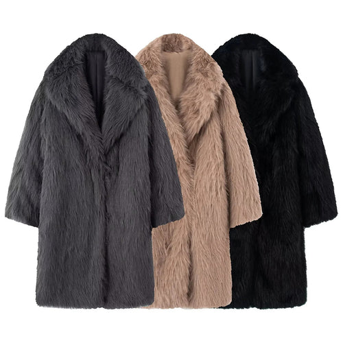 Damen nan langer kuscheliger Kunstfellmantel mit voluminösem Schalkragen und Oversize‑Silhouette Drune