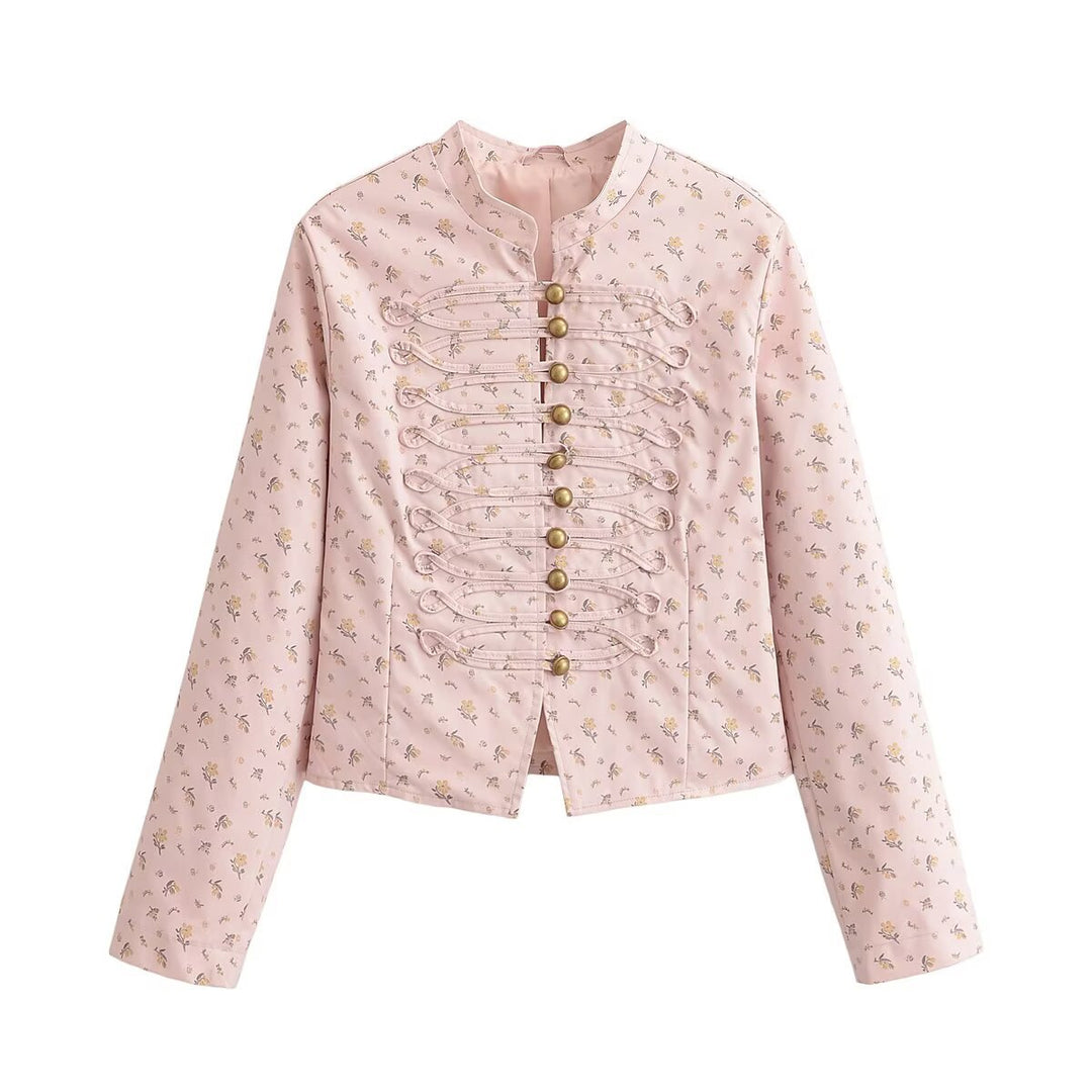 Damen Kurzjacke im Military-Stil mit Zierkordeln und Stehkragen Drune