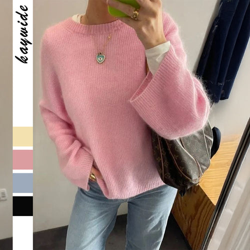 Damen nan Oversize Off-Shoulder Feinstrickpullover mit Fledermausärmeln Drune
