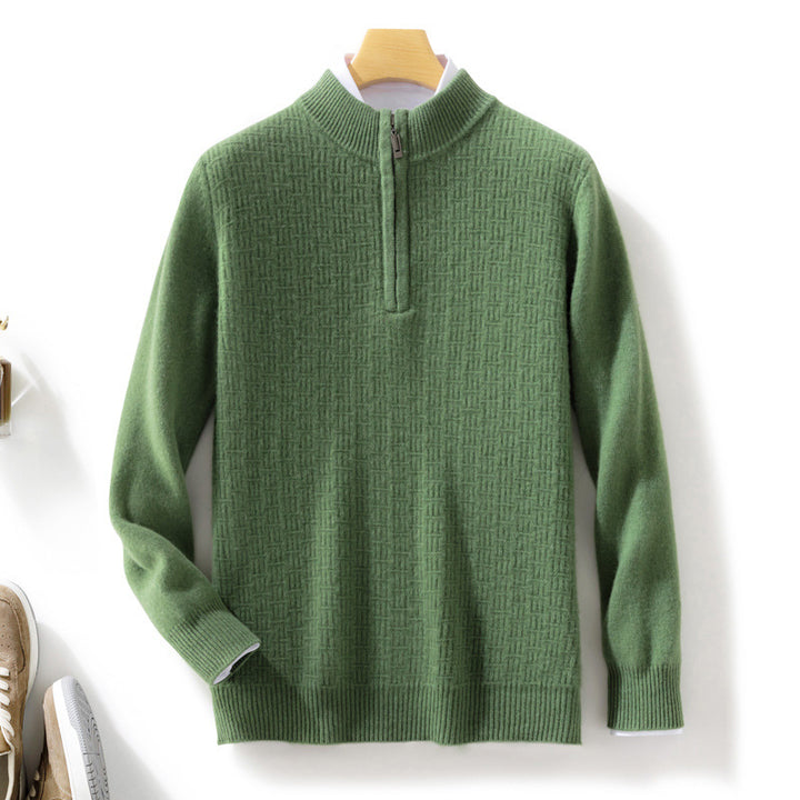Herren Halbhoher Feinstrick-Pullover mit kurzem Stehkragen und Halbzipper Drune